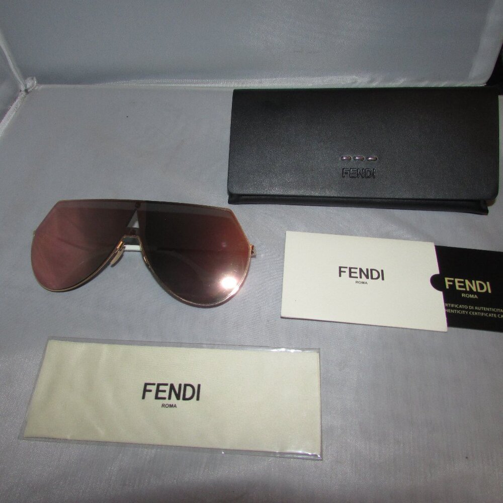 Fendi Eyeline Rose Gold Metal Aviator Mirrored Sunglasses FF/0193S Used